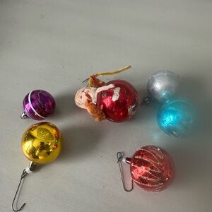 Vintage glass ornaments lot Santa head painted Christmas
